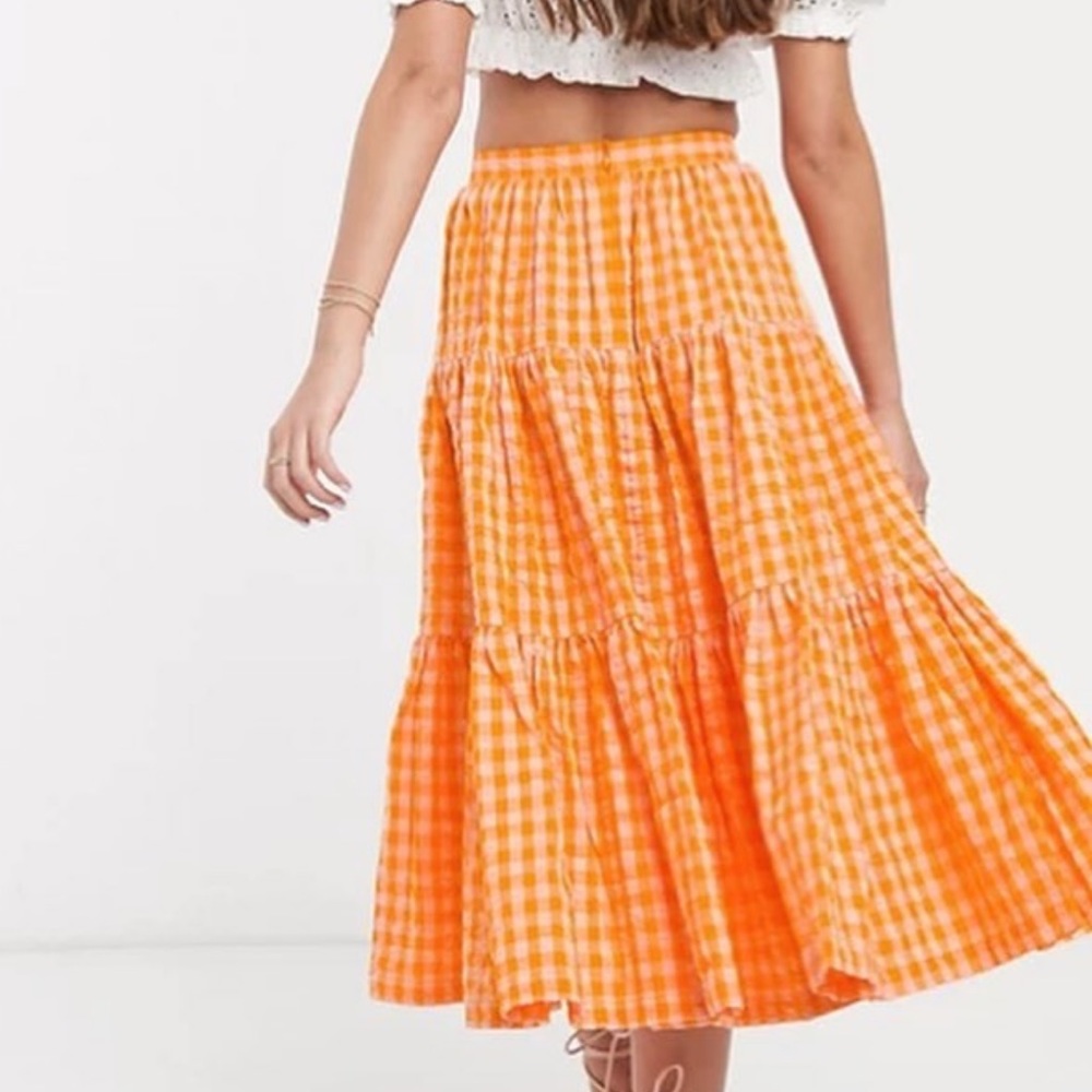 ASOS seersucker gingham tiered midi skirt Size 8